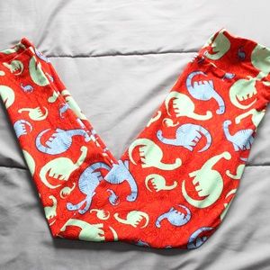 Lularoe Cute Dinosaur Red Leggings OS